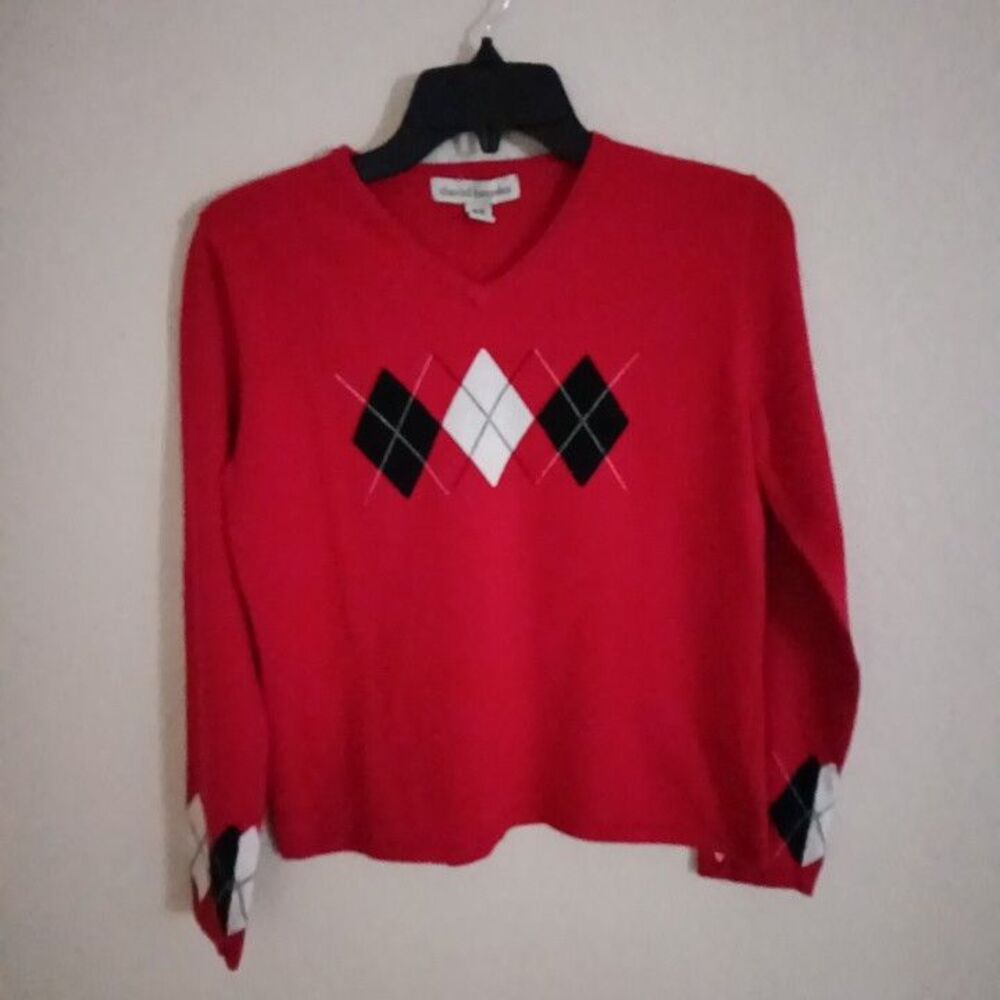 David Brooks Red Black Sweater Womens Size Medium Colorblock Long Sleeve